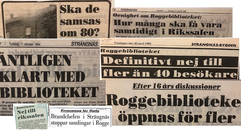 Kollage med urklippta tidningsrubriker om Roggeborgen.