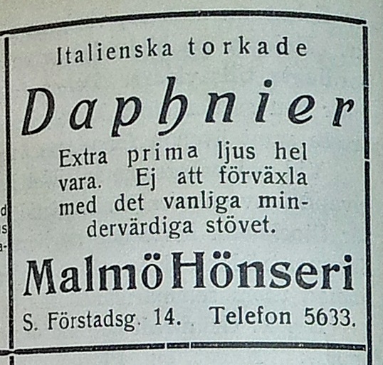 Akvariet, annons för Malmö Hönseri. Foto: KB