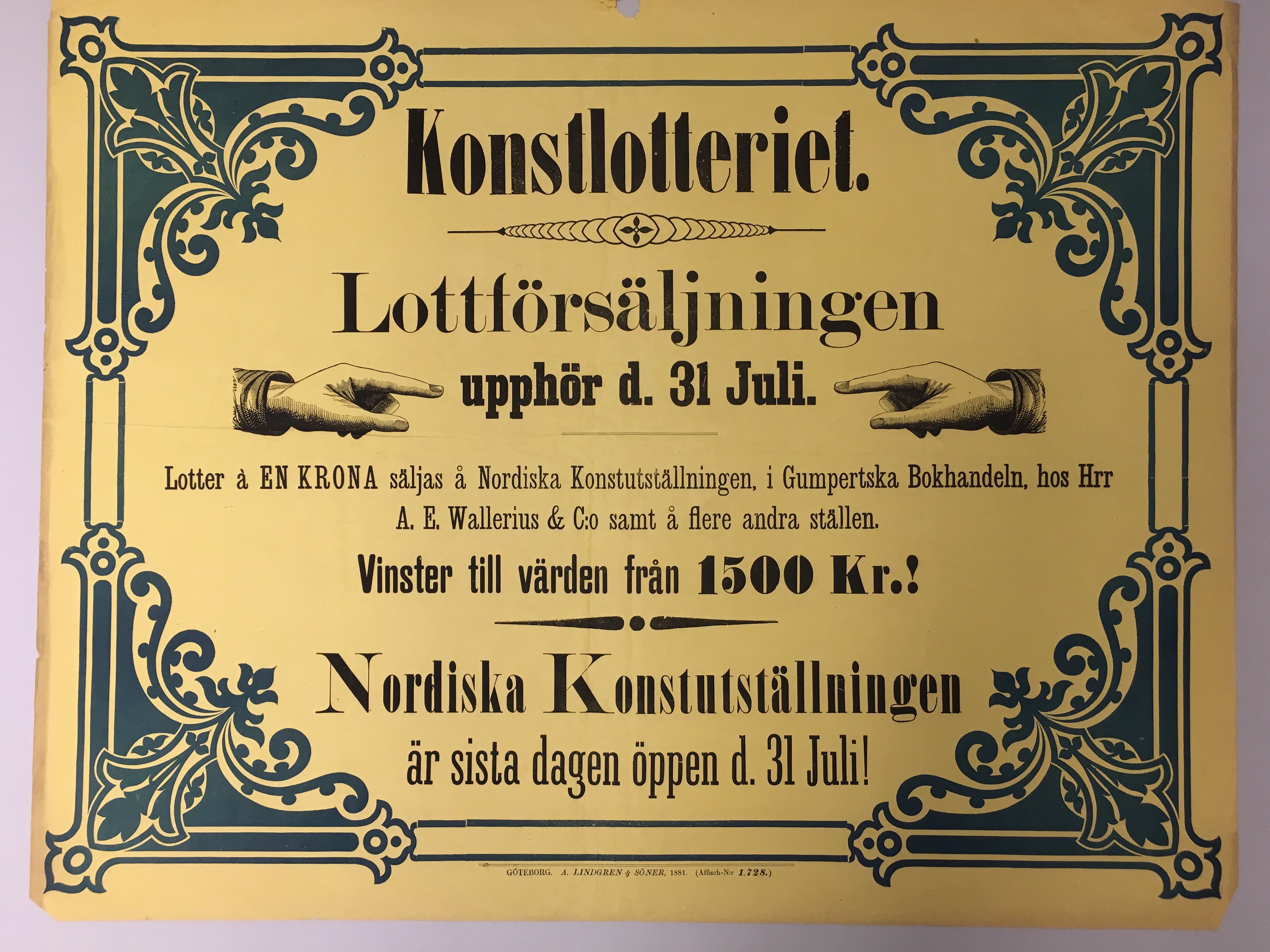 Nordiska konstutställningen. Konstlotteriet. 1881