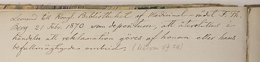 Handskriven anteckning på försättsbladet till "Helenas fest"