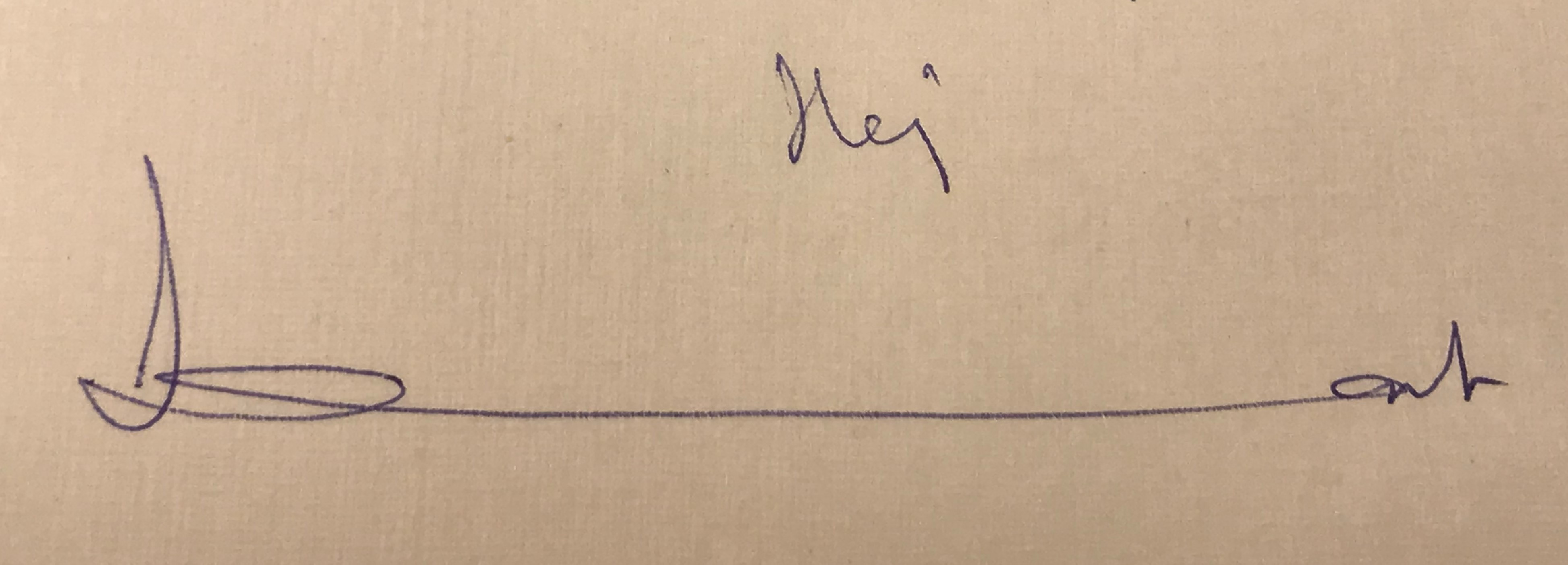 Bilden visar ordet hej och namnet Lennart skrivet i bläck på vitt papper