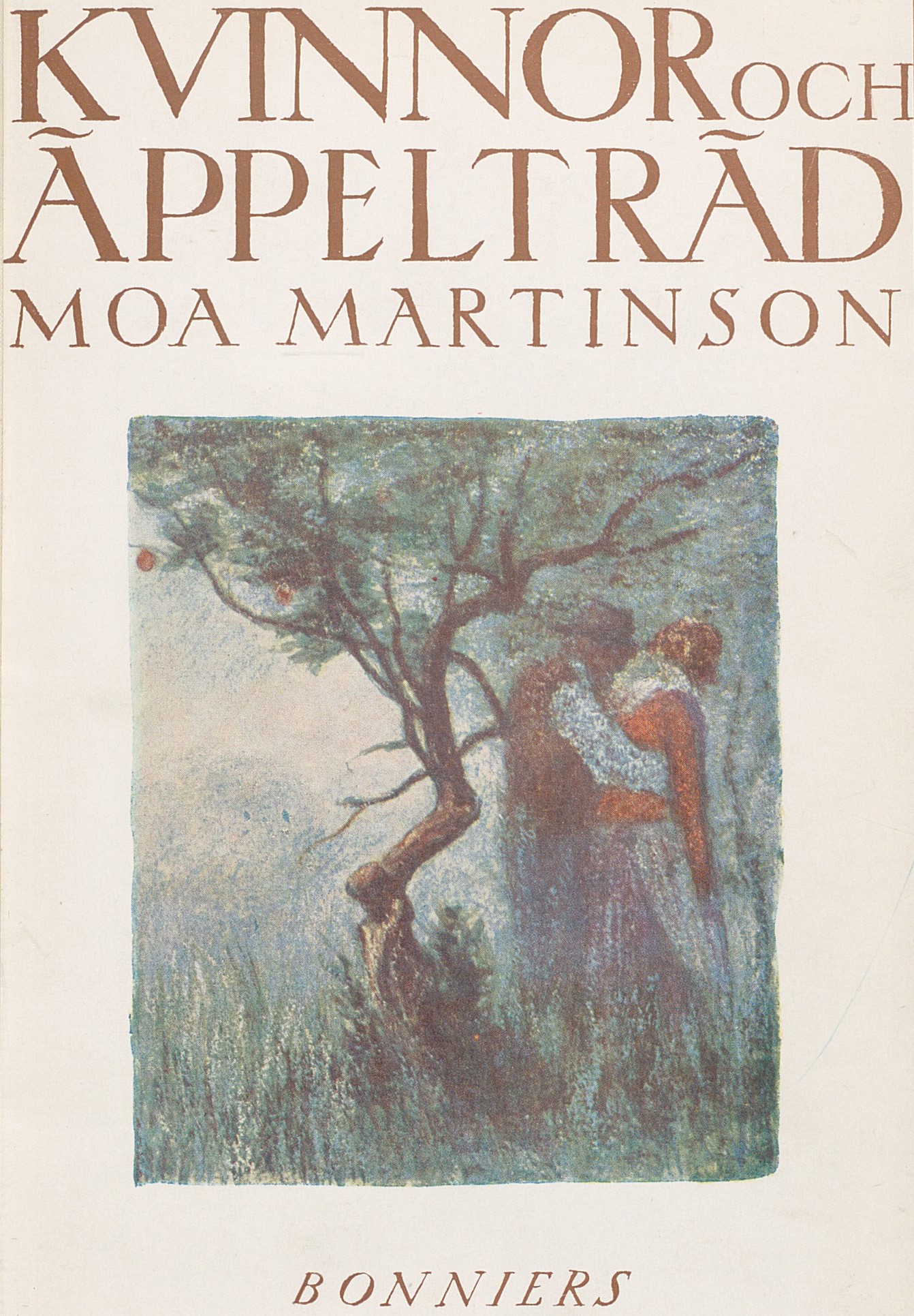 Bokomslag med man och kvinna framför ett äppelträd. Text: Kvinnor och äppelträd.
