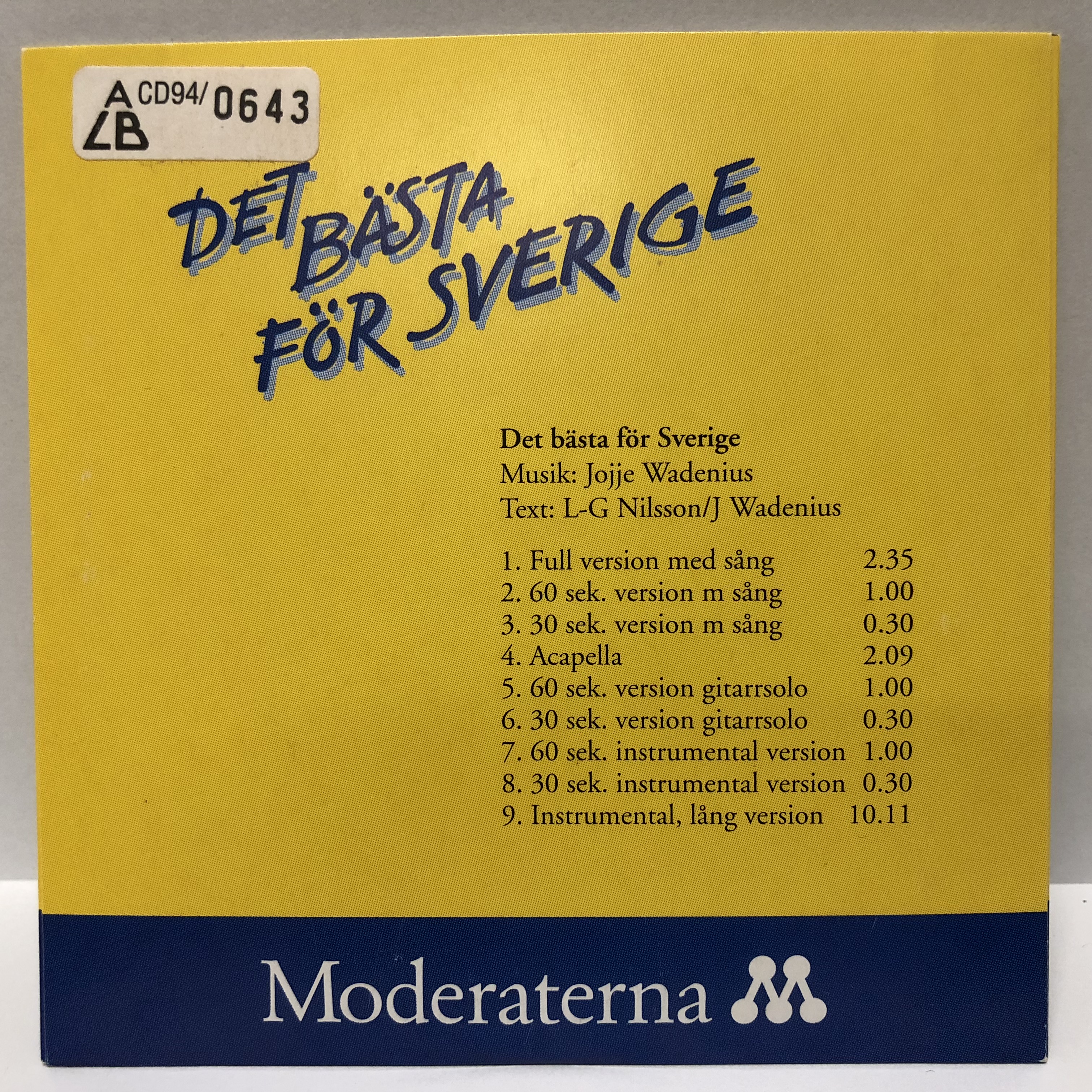 "Det bästa för Sverige", Moderaternas kampanjlåt 1994 - av ingen mindre än Jojje Wadenius
