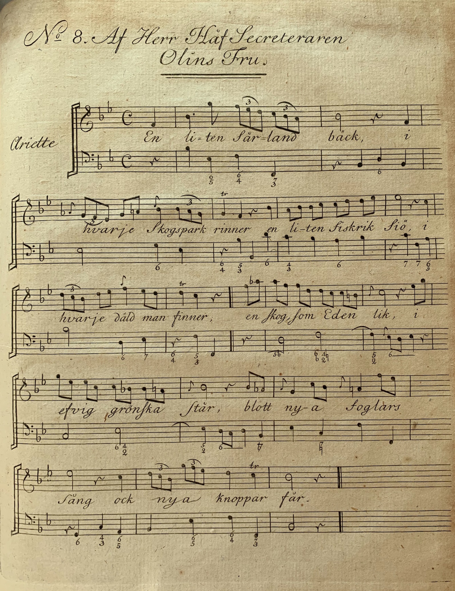 Noter på gulnat papper med handskriven text.