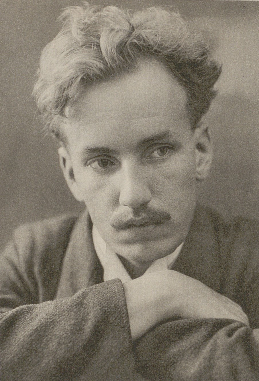 Svartvitt fotografi på Dan Andersson där han ser ut som August Strindberg.