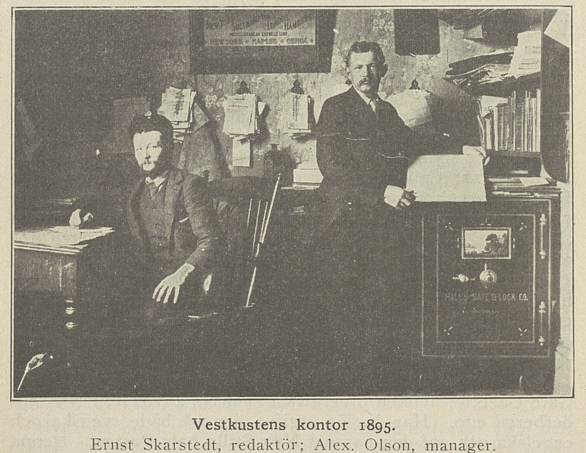 Fotografi på Ernst Skarstedt och Alexander Olsson från Vestkustens redaktion 1895.