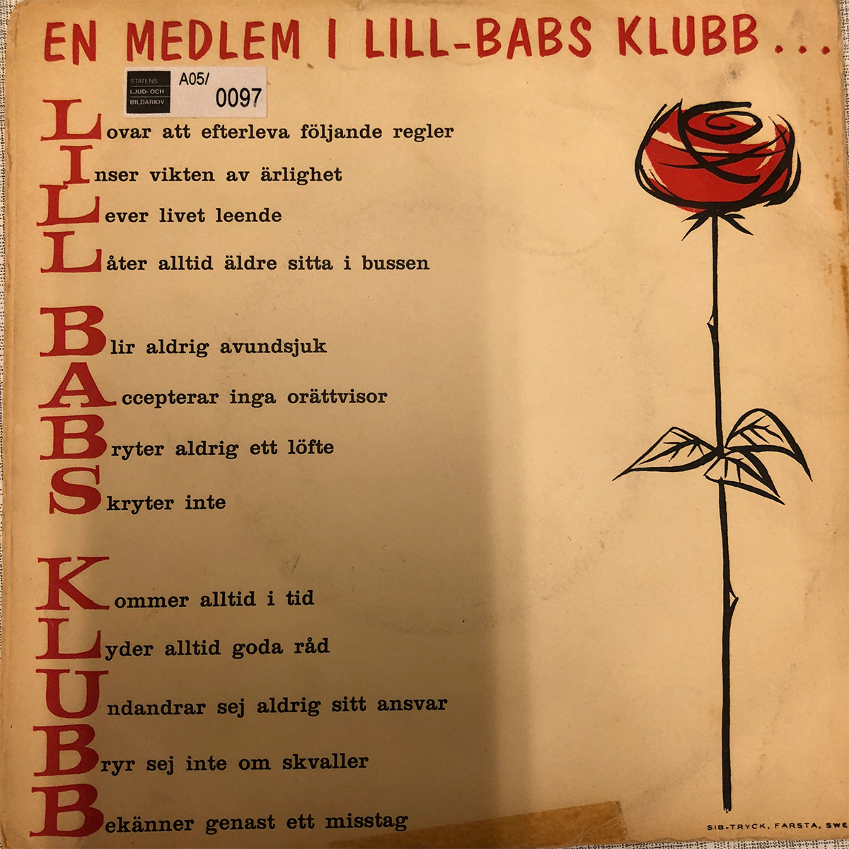 Omslag till Lill-Babs "Splurr!", Karusell 1962.