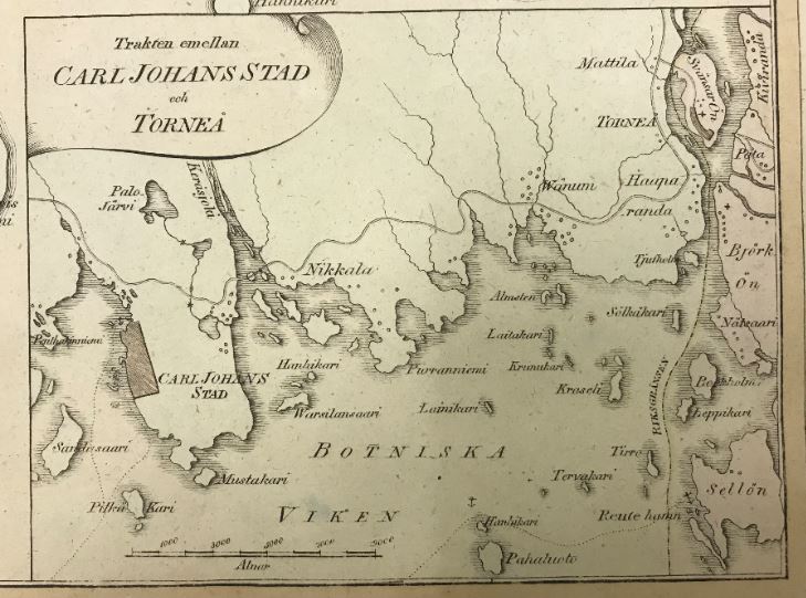 Äldre karta över området väster om Torne älv.