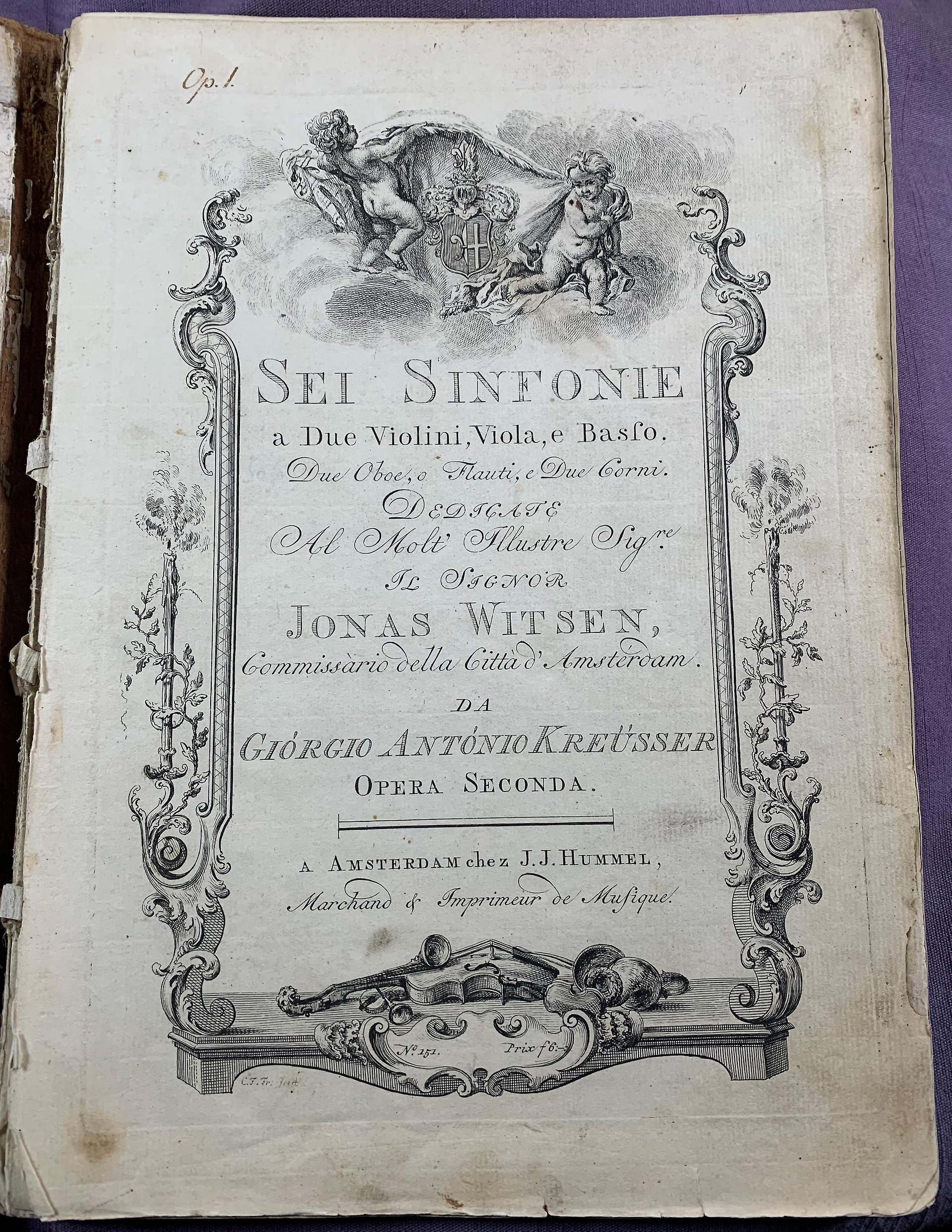 Titelsida till symfonier av Georg Anton Kreusser.