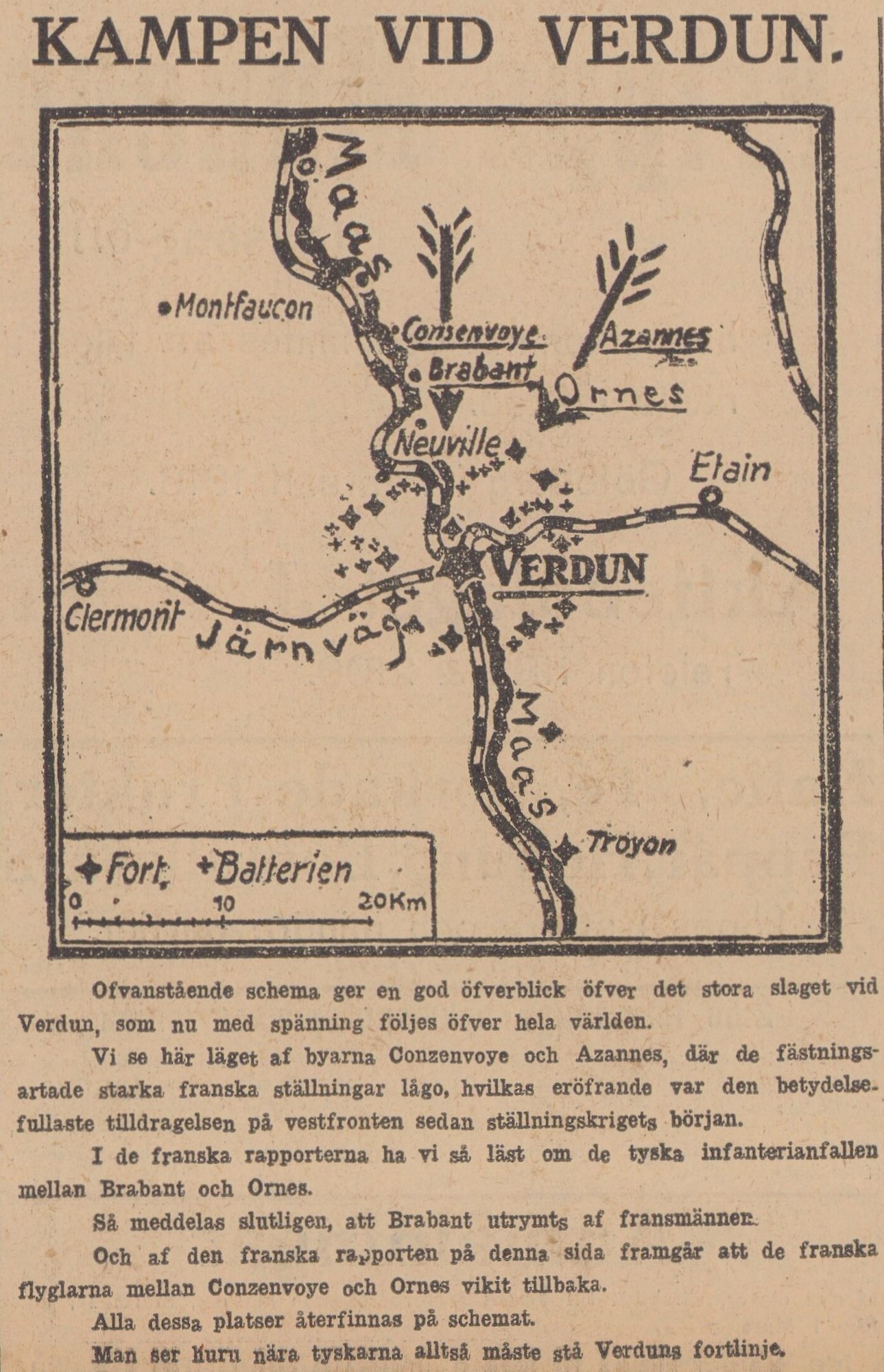 Karta över det stora slaget vid Verdun.