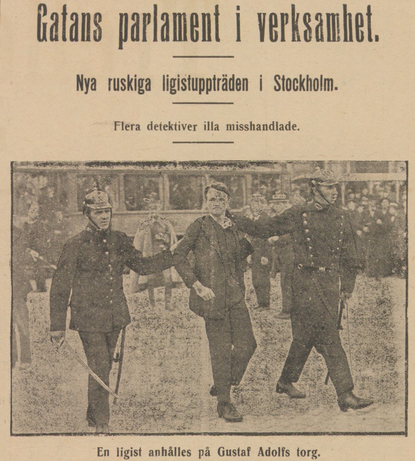 Fotografi från junikravallerna i Stockholm 1917.