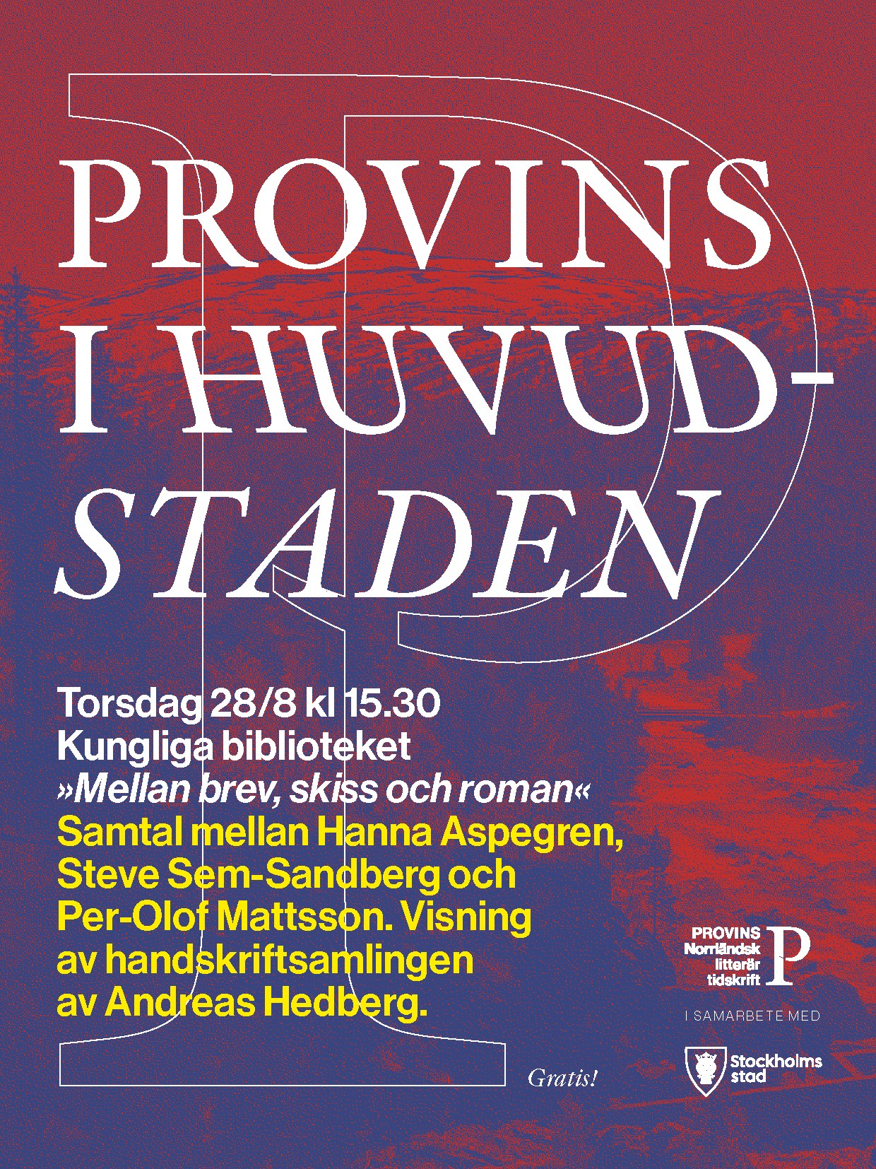 Färgglad poster med text som informerar om den norrländska litteraturveckans evenemang på KB den 28 augusti