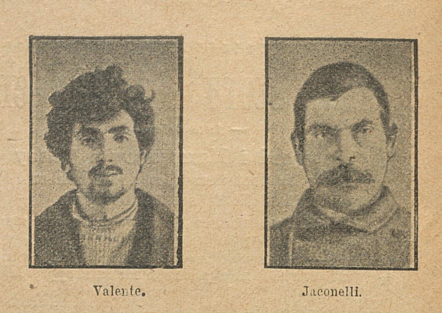 Fotografier på en yngre och äldre man i mustasch. Text: Valente. Jaconelli.