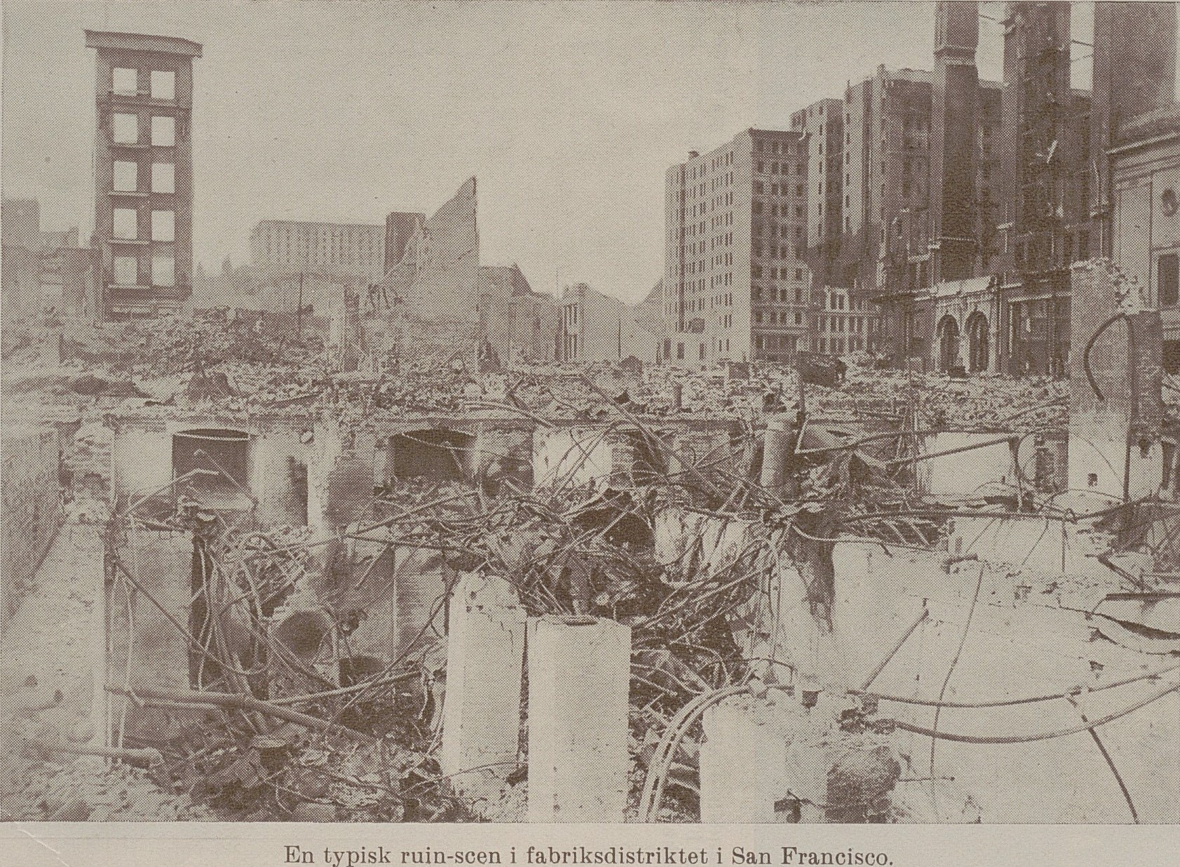 Fotografi av ruiner i San Francisco efter den stora jordbävningen.