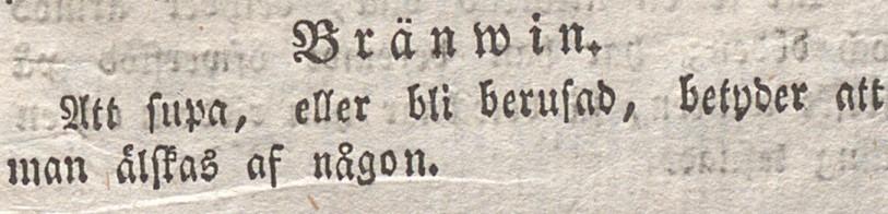 Lumppapper med text i frakturstil. Text: Bränwin.