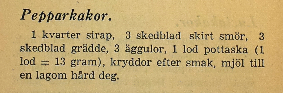 Nya dagligt allehanda, pepparkaksrecept 1930-talet. Foto: KB