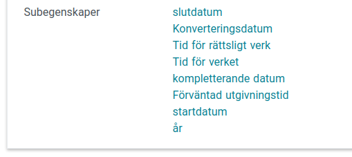 Skärmbild på tjänsten id.kb.se som visar subegenskaperna för date.