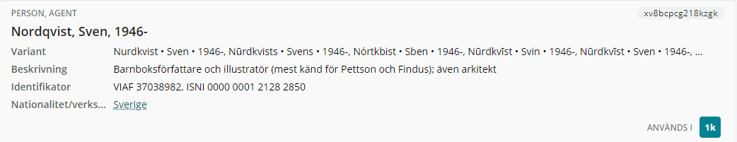 Bilden exemplifierar hur olika typer av identifikatorer specificeras i beskrivning av en agent.