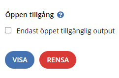 Skärmbild på sökningsformuläret i Swepubs tjänst för Biblbiometri med möjlighet att avgränsa sökningen till öppet tillgängliga outputs