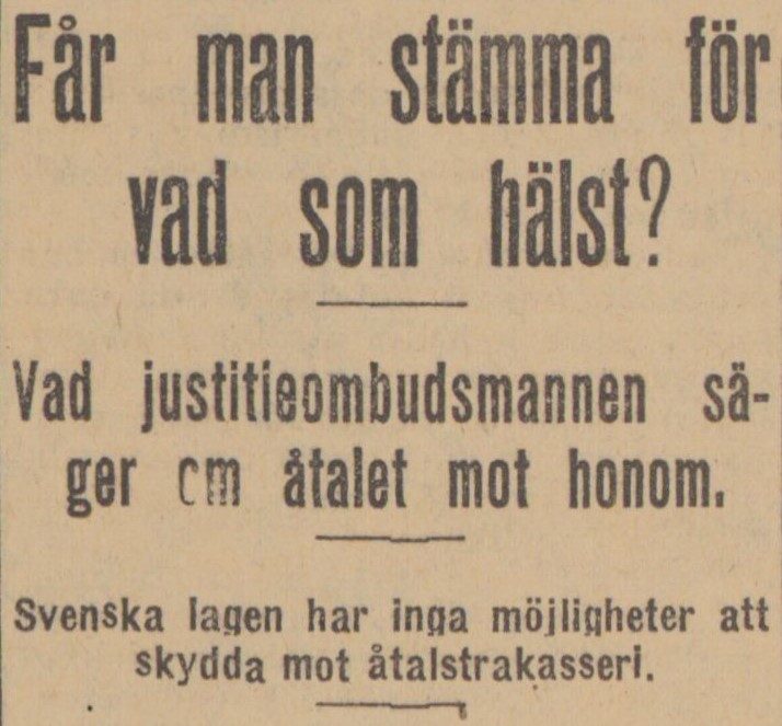 Svartvitt tidningsklipp med rubriken" Får man stämma för vad som hälst"?