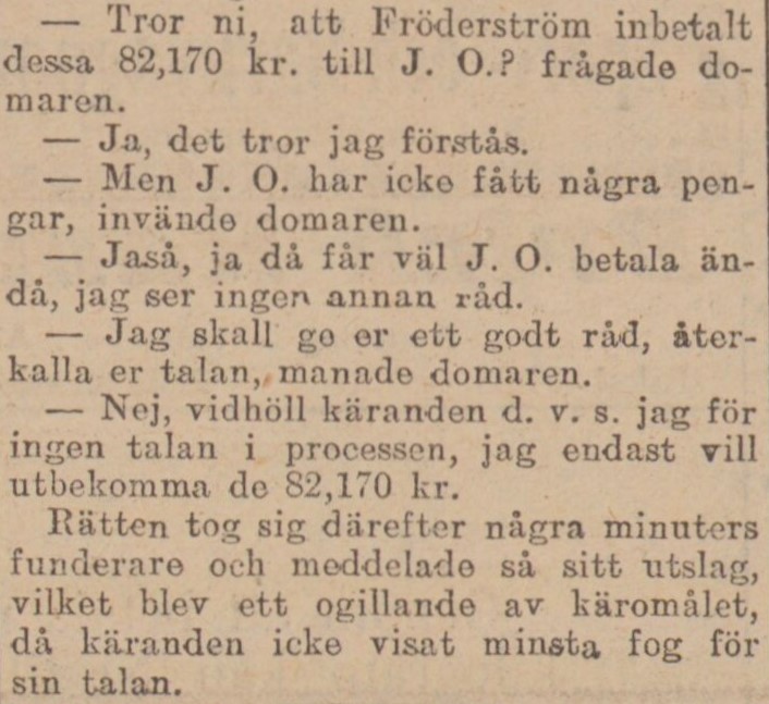Gulnat tidningsklipp med repliker från rättegång.