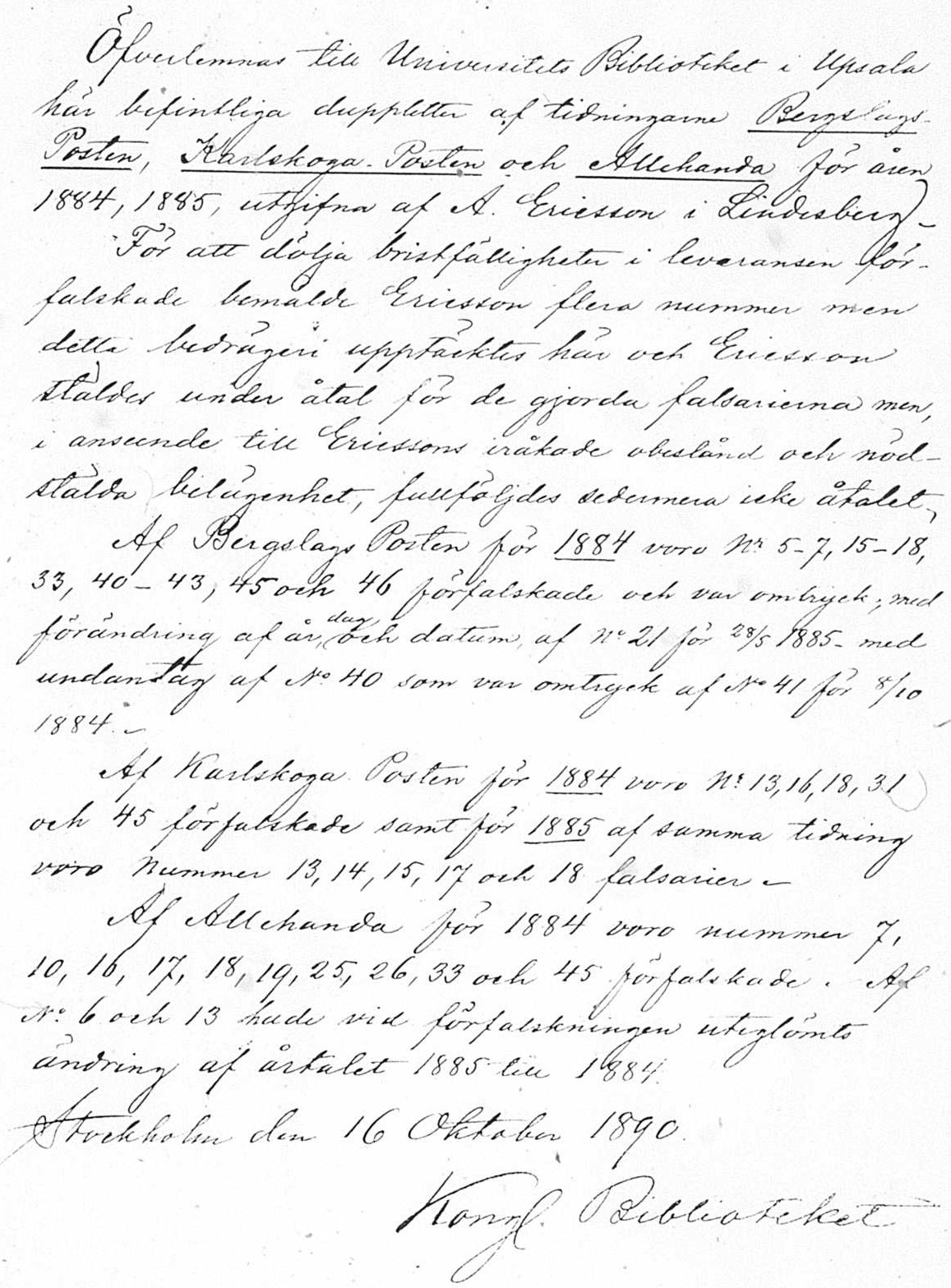 Fotokopia av handskrivet brev. 