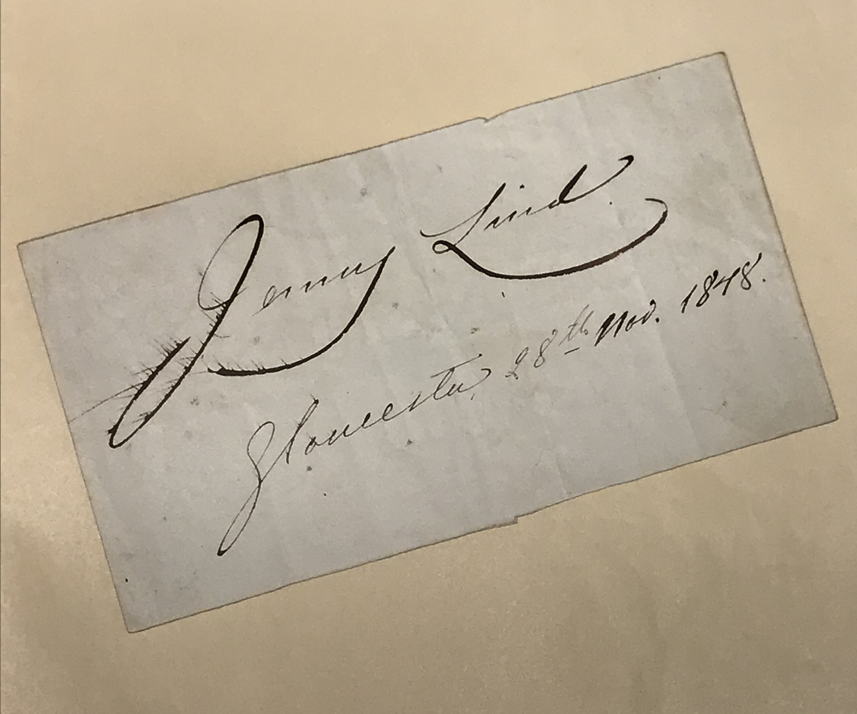 En lapp med signaturen Jenny Lind från 1848
