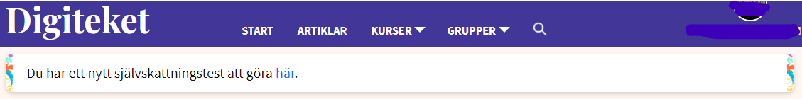 Skärmdump från Digiteket. Du har ett nytt självskattningstest att göra här.