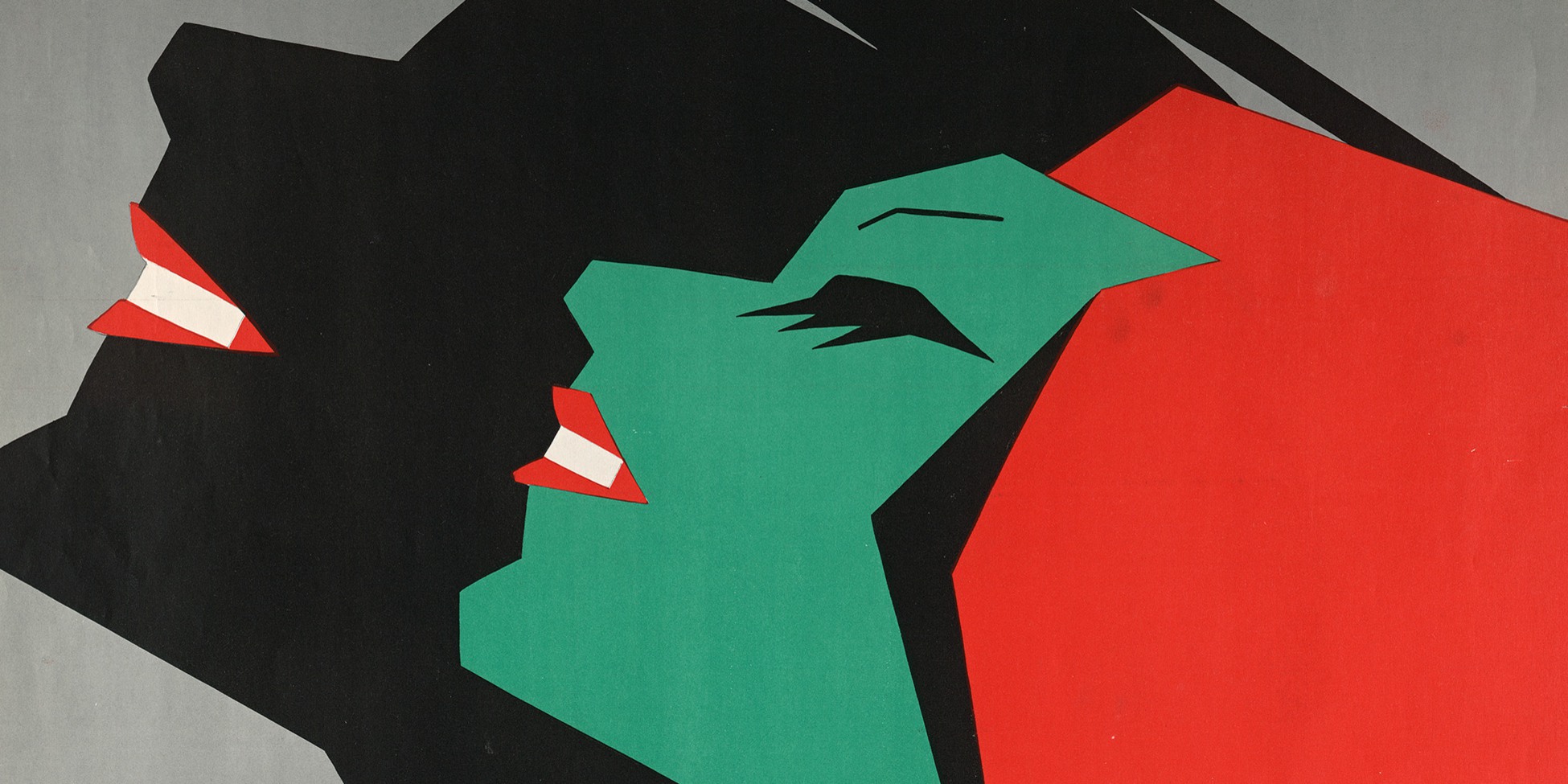 Grafisk illustration av en kvinna i profil med röda läppar som ler.