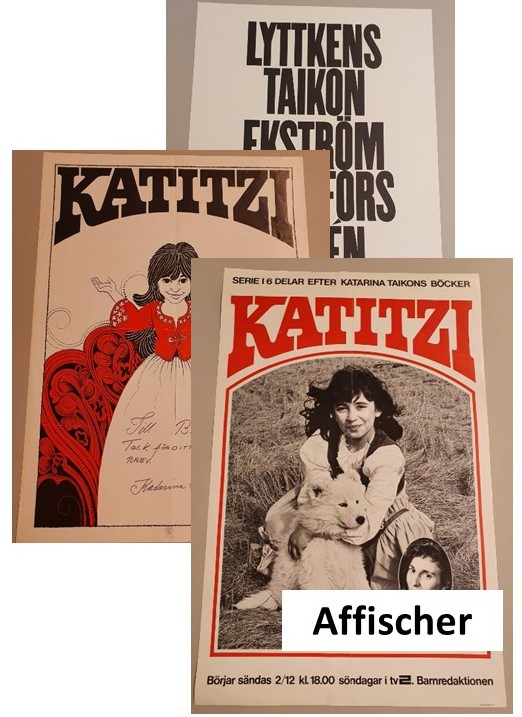 Kollage med tre affischer, ett med flera författarnamn och två med en tecknad respektive fotograferad bild av en flicka med mörkt hår och klänning.