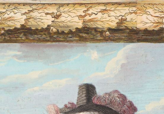 Detalj av ram med ekblad ovanför en blåmålad himmel