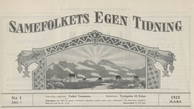 Gammalt tidningsomslag med texten: Samefolkets egen tidning.