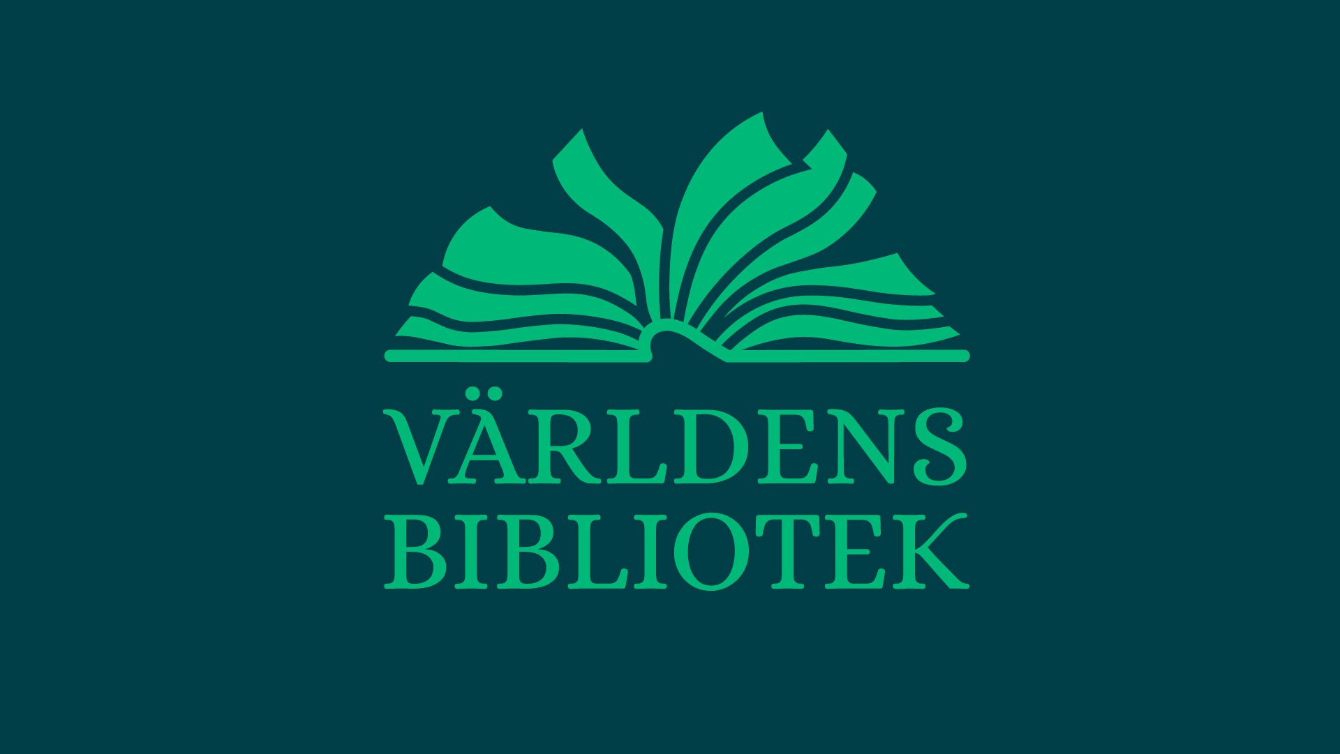 Texten "Världens bibliotek" och en illustration av en bok.