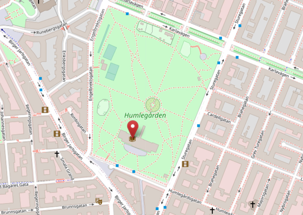 Humlegårdsgatan 26 i Stockholm. Länk till karttjänsten OpenStreetMap
