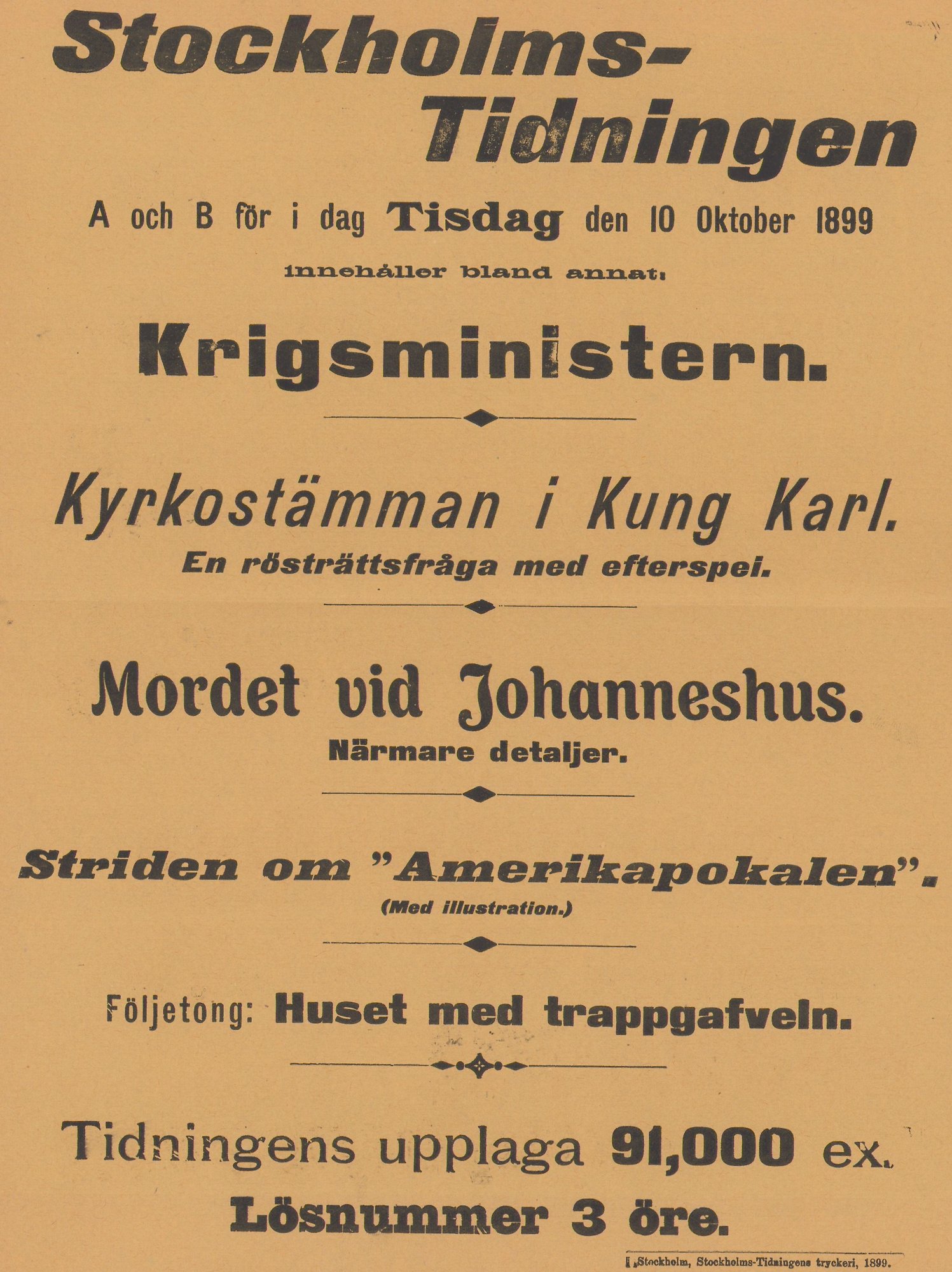 Gul löpsedel Text: Mordet vid Johanneshus.