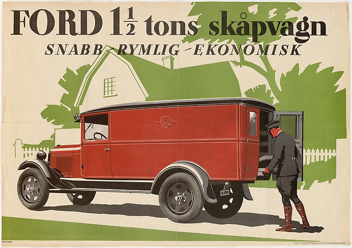 Illustration av en röd skåpbil och en man som öppnar bakdörrarna.