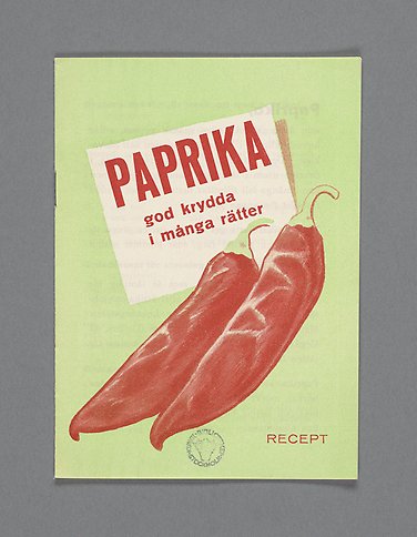 Broschyr med illustration av en avlång paprika och texten Paprika god krydda i många rätter.