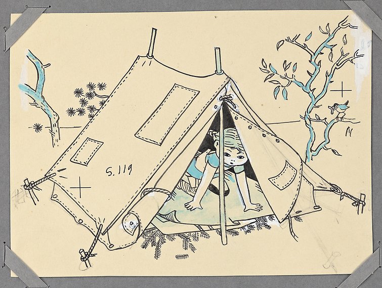 En flicka i ett tält.