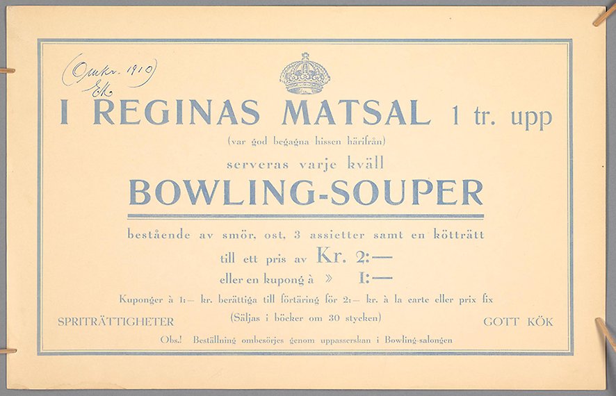 Grå text och bård på gulnat papper