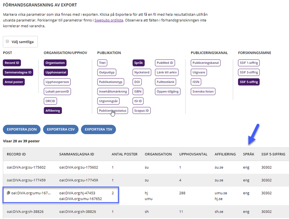 Swepub bibliometri version 1.1