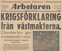 Förstasida från tidningen Arbetaren, ur Svenska dagstidningar. Ej för användning i annat fall än KB:s kanaler.