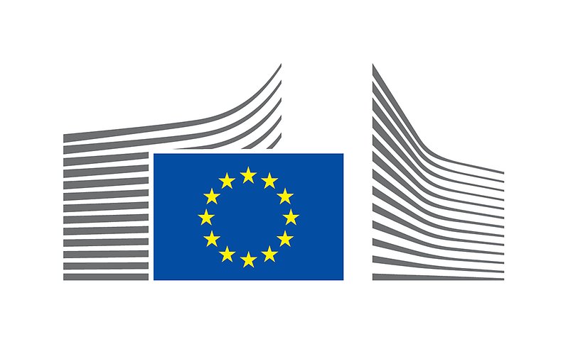 Europeiska kommissionens logotyp bestående av EU:s flagga omgärdad av vertikala grafiska element.