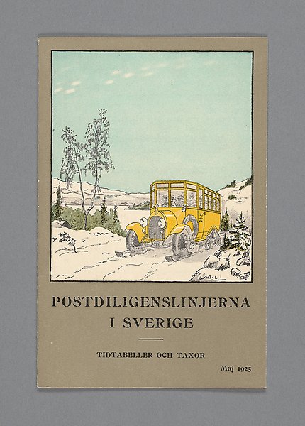 Broschyr med en illustration av en bil med medar i ett snölandskap.