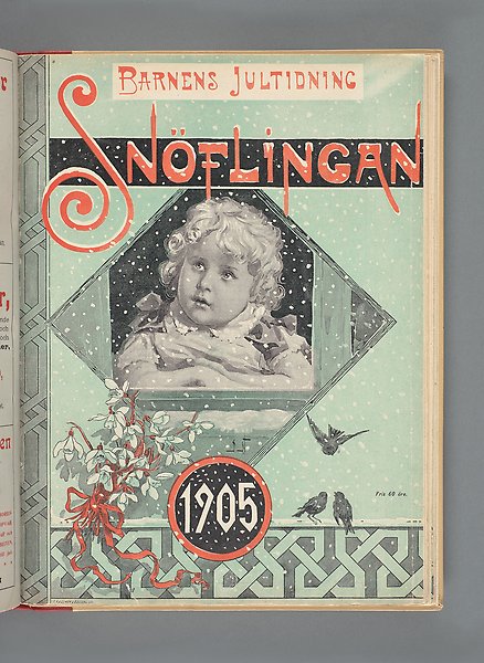 En flicka tittar ut genom ett fönster med drömsk blick. Utanför fönstret faller snö.