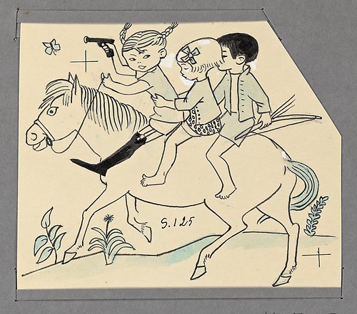 Originalillustration till Astrid Lindgrens bok Boken om Pippi Långstrump, ca 1951-1952.