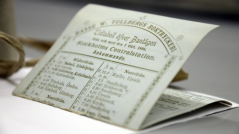 Tidtabell för ankommande tåg till Stockholms centralstation 1894.