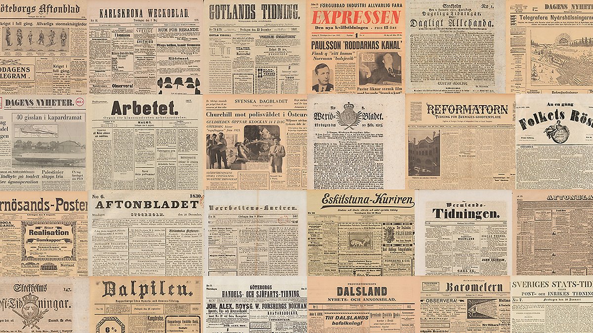 Collage of older Swedish newspapers.