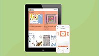Ipad och telefon med böcker på jiddisch i KB:s app Bläddra.