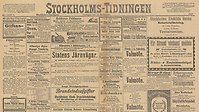 Framsidan av Stockholmstidningen 19 september 1892.