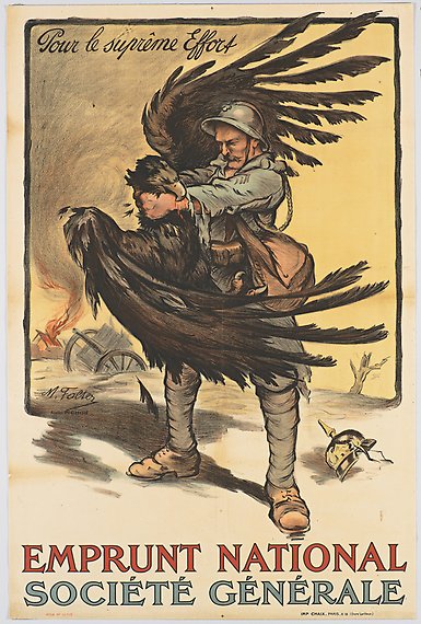 Soldat stryper en örn på ett slagfält